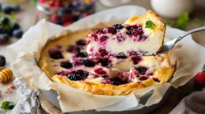 Entre flan et clafoutis, ce gâteau sans beurre ni sucre raffiné révèle sa texture légère
