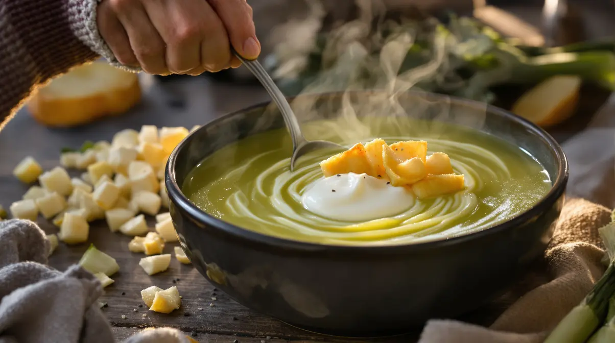 Soupe poireaux-pommes de terre de Cyril Lignac : la recette gourmande qui a le goût de chez mamie Soupe poireaux-pommes de terre de Cyril Lignac : la recette gourmande qui a le goût de chez mamie